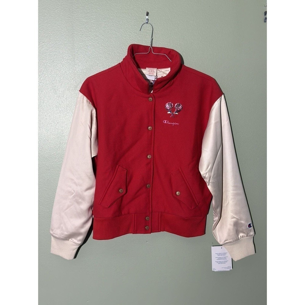 Champion Letterman Patch Jacket Joggers 2-Piece Set Rose Track Size Large Red - Picture 15 of 16